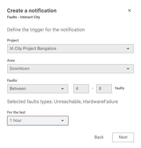 Create a notification - Faults - Interact City