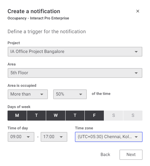 Create a notification - Occupancy - Interact Pro Enterprise
